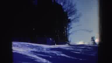 New Hampshire (1962): Man Ski On Steep Snow Covered Mountain Bright Sun Pine Trees