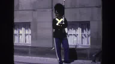 Copenhagen Denmark (1975): A Soldier Dressed In Full Regalia Patrols The Outside
