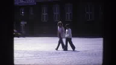 Copenhagen Denmark (1975): Two Women Cross Empty Street On A Bright Sunny Day