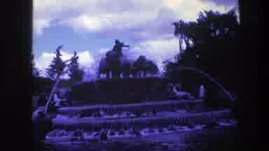 Copenhagen Denmark (1975): Static Shots Of Historical Spire And Fountain In City