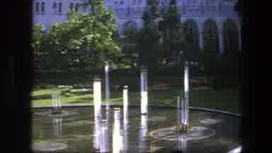 Copenhagen Denmark (1975): View Of Reflection Pool Green Trees And White Building