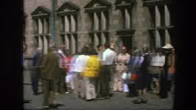 Copenhagen Denmark (1975): Film Footage Of People Gathered In Front Of A Building
