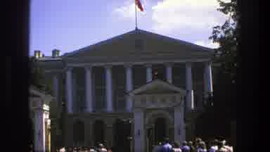 Denmark (1975): Flag Flying In The Wind Old Building With White Columns Surrounded