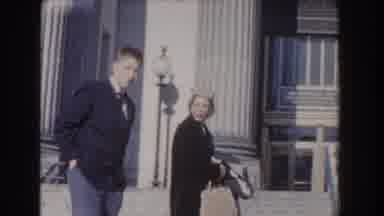 Washington DC (1960): Woman Carrying Bag And Coat Talking And Going Up The Stairs