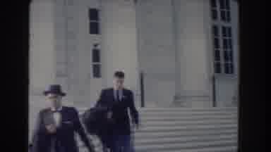 Washington DC-1960: Men in Suits and Stetson Hats Walking Down Steps of Government Building
