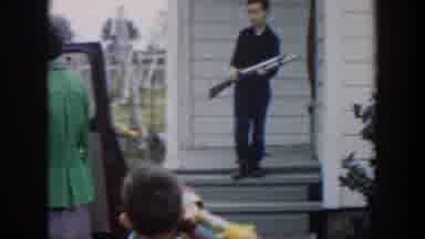 Cuba (1951): Little Kid Holding A Toy Rifle While Playing With Yellow Dog And Cute