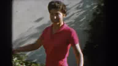 North Hollywood California (1962): Lady Smiley Pink Garden Walking By With A Hose