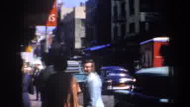 San Francisco California (1957): The Camera Captures The Signs And People Walking