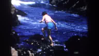 San Francisco California (1957): Man Slips And Slides On Jagged Rock And Almost