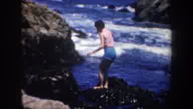 San Francisco California (1957): Mom Crosses Rocks To Hunt Some Fish