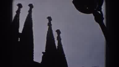 BARCELONA SPAIN-1959: Silhouetted Gothic Cathedral Spires