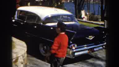 Michigan (1959): Children Kids Excited New Black Car Chevrolet Outdoors Woman