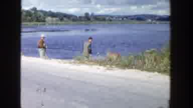 Wisconsin (1958): Three Men Fishing At A Lake By The Roadside With Cars