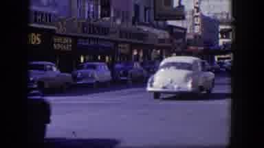 Las Vegas Nevada (1954): Street Workaday Daylight Cars Traffic Movement Shops Food