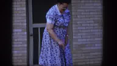 Las Vegas Nevada (1954): An Old Woman Climbs Down A Staircase Holding A Stick