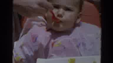North Hollywood California (1964): Cute Baby Eating Mango Puree