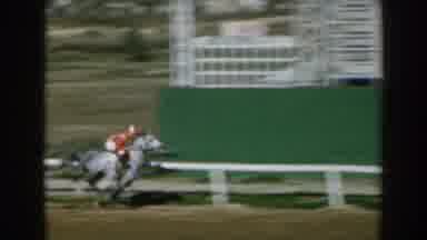 GREECE-1962: Horses Racing On Dirt Track In Vintage 8mm Film
