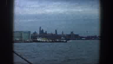 New York City (1960): Waving Woman Boat Shipyard Skyline Bird Flying Over Water