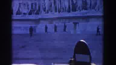Rome Italy (1959): Three People Walking Horizontally Across Stone Steps On A Sunny