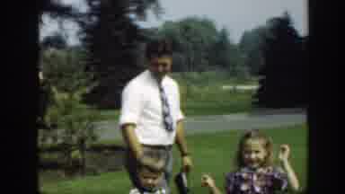 Washington DC (1948): A Man And His Children Having Fun Close To A Fountain Of