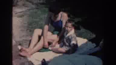 North Hollywood California (1961): Child With Bathrobe And Mother With Blue