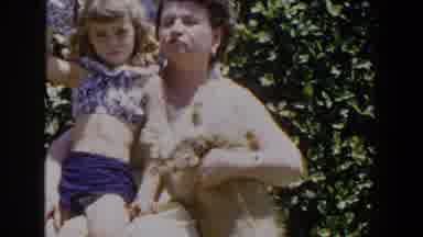 Lubbock Texas (1953): Girl Boy Dog Mom Yellow Dress Young Girl Shorts Summer Windy
