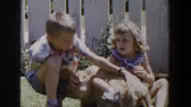 Lubbock Texas (1953): Young Boy And Girl Petting And Fighting Over The Family Dog