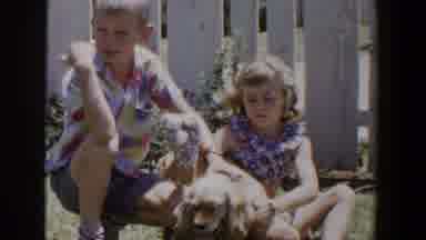 Lubbock Texas (1953): Kids In The Backyard Playing With The Puppy In front Of The