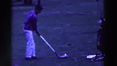 Ridgefield New Jersey (1961): Man Wearing White Pants Swings Oversize Golf Club On