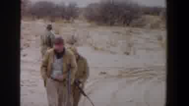 Lubbock Texas-1956: Three Men Hunting With Rifles Accompanied By A White Dog