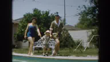 North Hollywood California-1961: Family Walks By Pool In Backyard
