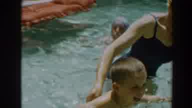 North Hollywood California (1961): Mom Teaches Her Kids To Swim In The Pool At