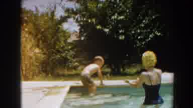 North Hollywood California (1961): Child Learning To Swim In The Pool