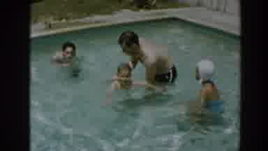 North Hollywood California (1961): Man In Swimming Pool With Two Boys And A Girl