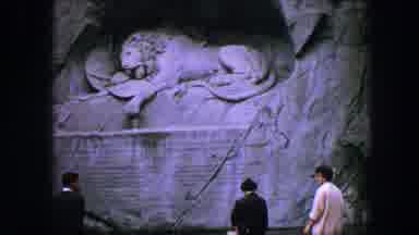 LUCERNE SWITZERLAND-1963: Visitors at the Lion Monument Memorial