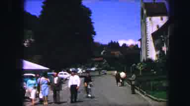 LUCERNE SWITZERLAND-1963: Street View Of Small Town With Church Tower