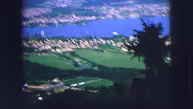 SAINT MORITZ SWITZERLAND-1963: Hillside Balcony View of European City and Lake