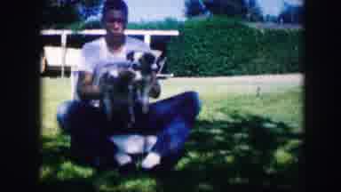 Kirksville Missouri (1967): Man Playing With Two Puppies Outdoors Training Small