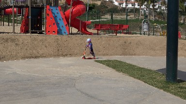 LOS CABOS MEXICO-2019: A Little Girl Practicing Scooter Skateboard
