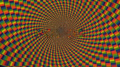 Pattern Of Geometric Shapes Twirling Blue Green Yellow Orange In Color