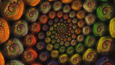 Mesmerizing Psychedelic Shells Of Different Colors Swirling In A Circle