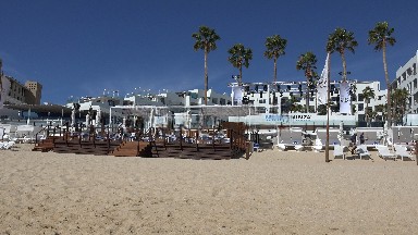 CABO SAN LUCAS MEXICO-2017: Big Buildings Near A Beach Front Possibly A Resort
