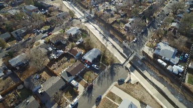 WESTMINSTER COLORADO-2016: Flying Over Houses Neighborhood Trees Canal
