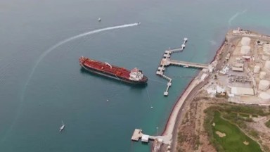 LA PAZ BCS MEXICO-2023: Aerial View Of A Large Industrial Ship In The Water