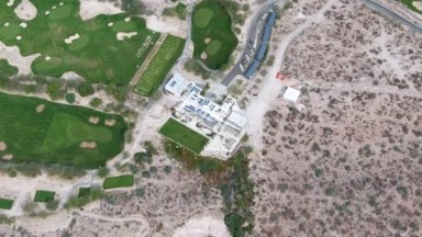 LA PAZ BCS MEXICO-2023: An Aerial View Of A Golf Course In The Desert