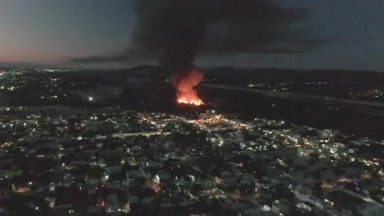 SAN JOSE DEL CABO BCS MEXICO-2023: A Large Fire Burning in a City at Night