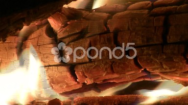 Burning Wood Log Ember Coal Fire Closeup