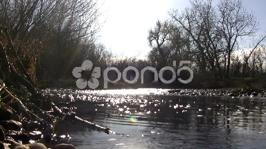 (Seamless Looping) Sunset Lighting the Water Creek Afar