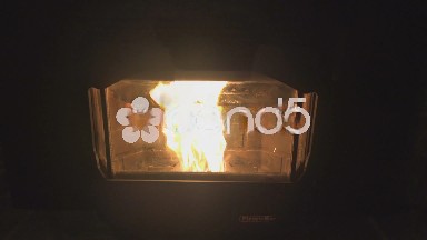Closeup view of the glowing fiery orange fire