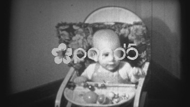 (1940's 8mm Vintage) Baby Bouncing in Chair - 3 Clips